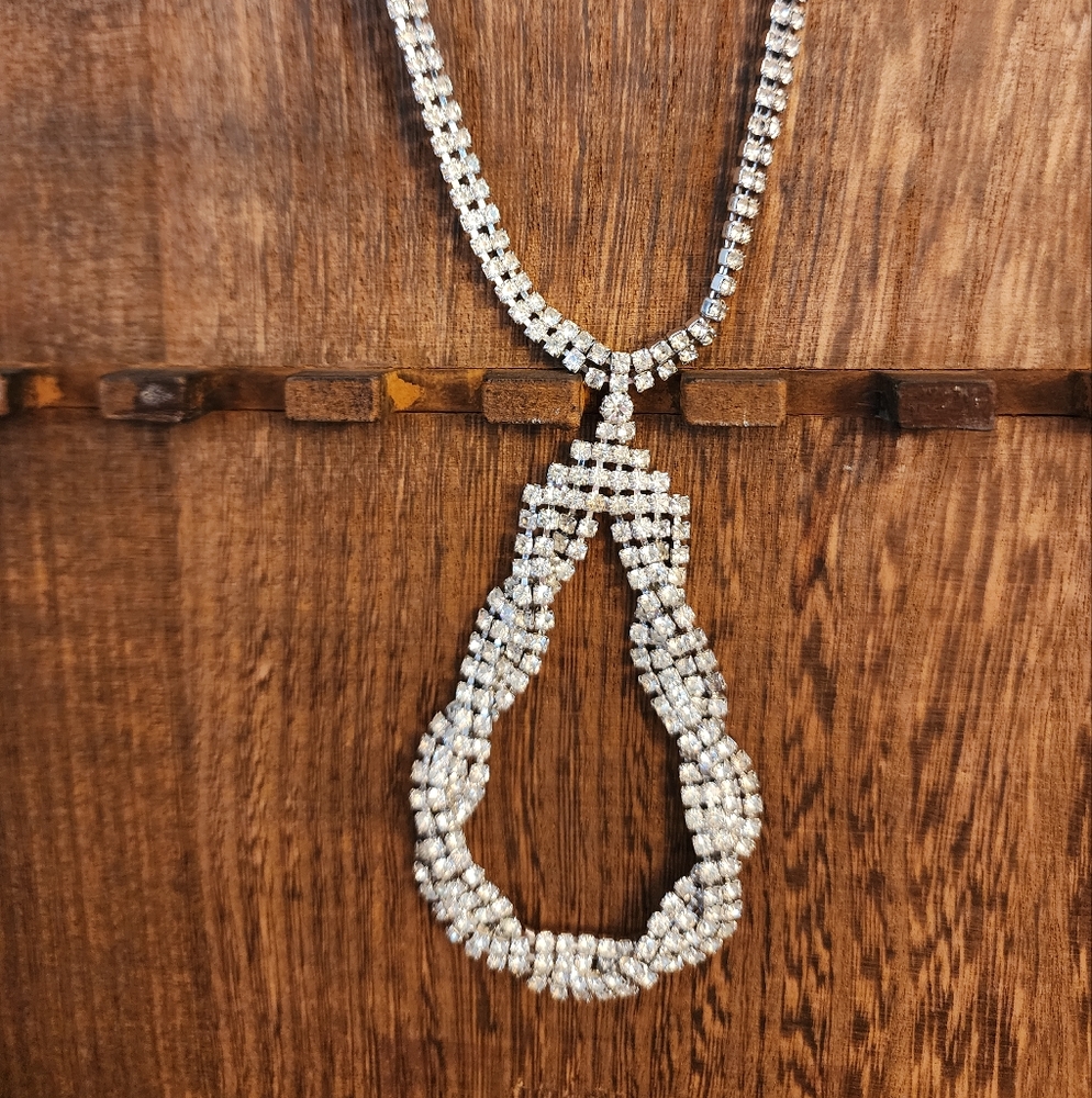 Silver Rhinestone Necklace with Elegant Loop Pendant